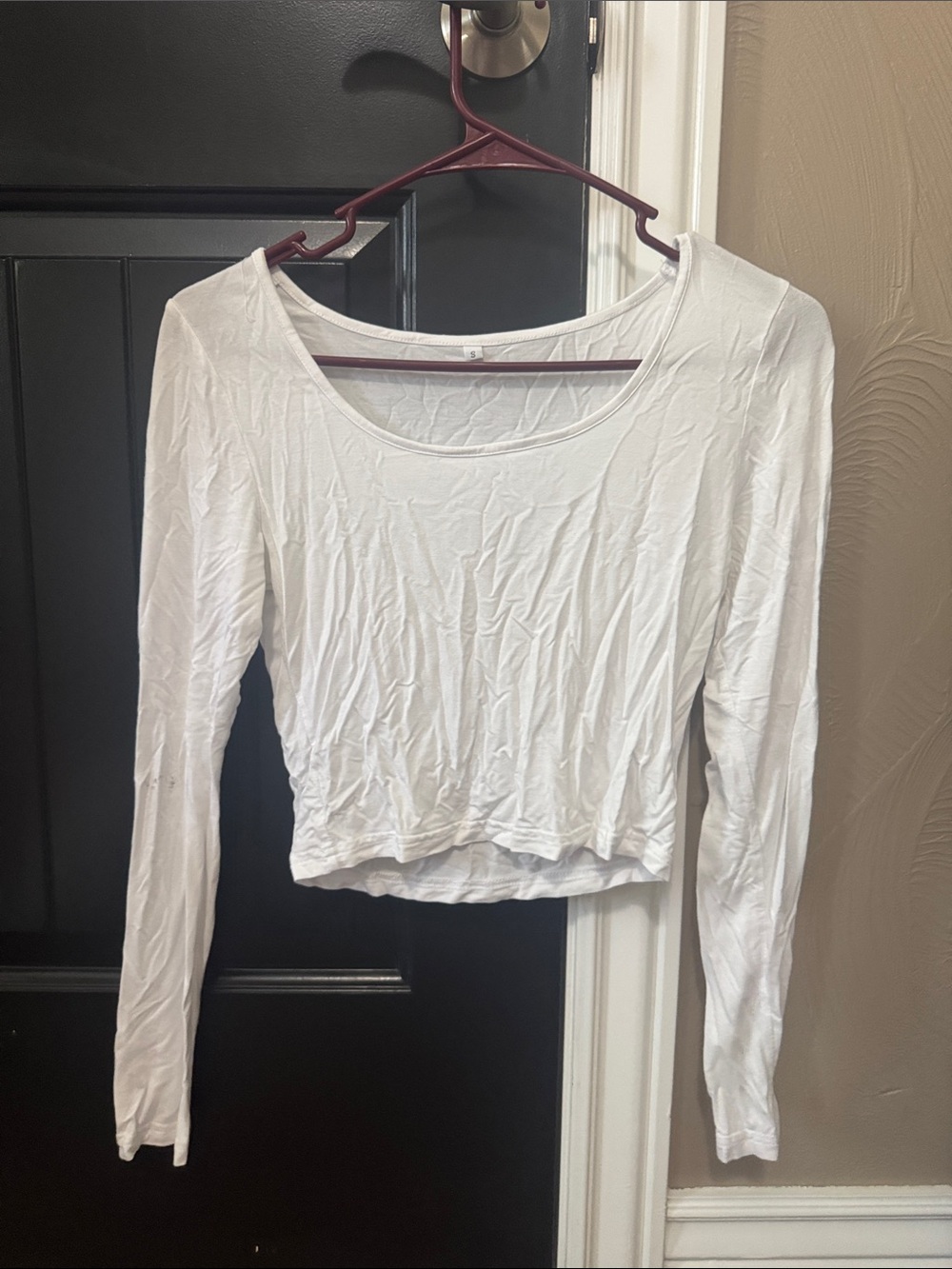 Amazon White Long-Sleeve Scoop Neck Crop Top